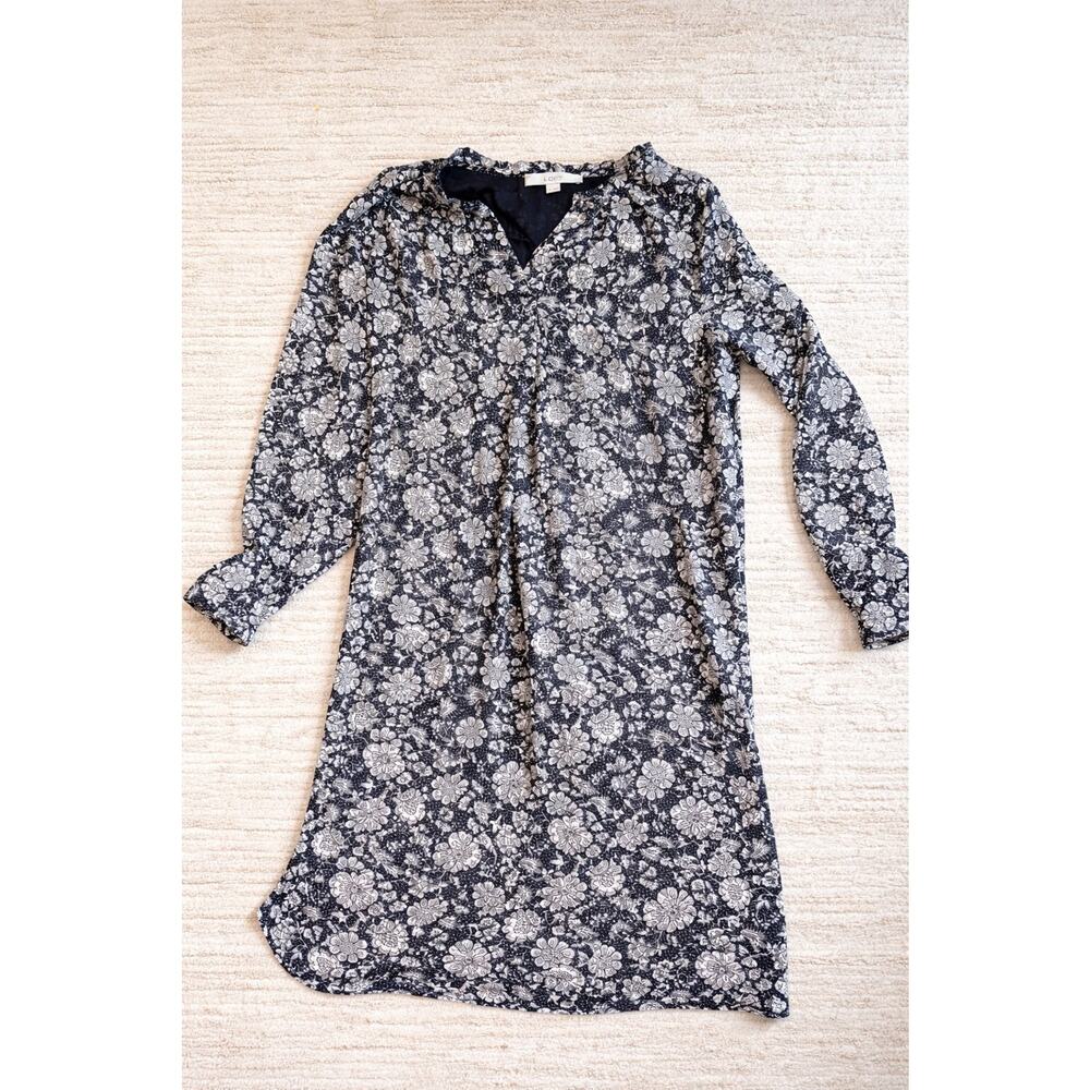 LOFT Floral Dress Small Black White Long Sleeve Casual Work Flowy Cute